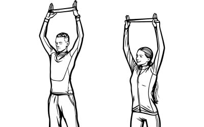 Front View Couple Doing Workout Exercises Vector Line Art