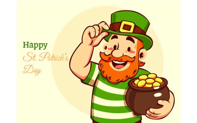 Cartoon Leprechaun Holding a Pot of Gold holiday
