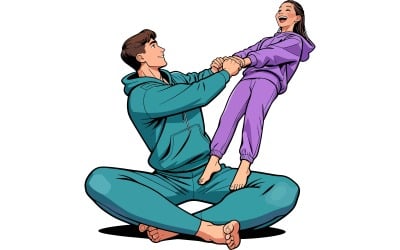 Full Shot Couple Training Together Illustration