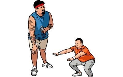 Full Shot Men Exercising Together Outdoors Illustration