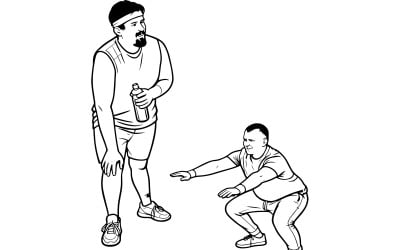Full Shot Men Exercising Together Outdoors Vector Line Art