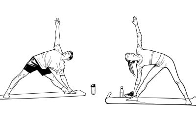 Full Shot People Exercising Together Vector Line Art 2