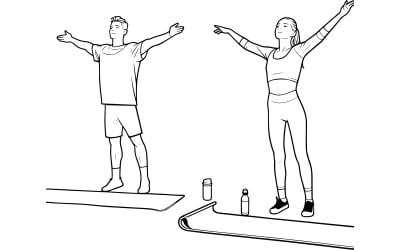 Full Shot People Exercising Together Vector Line Art