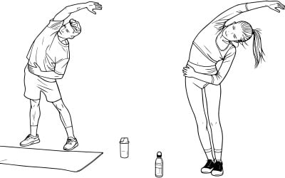 Full Shot People Stretching Together Vector Line Art