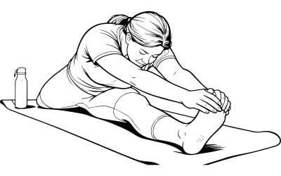 Full Shot Plus Sized Woman Stretching Vector Line Art