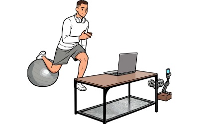 Full Shot Smiley Man Training With Gym Ball Illustration