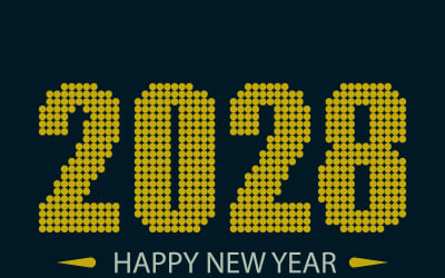 2028 Happy New Year Gold Dotted Numbers Greeting Card Design for Holiday Celebration and Countdown