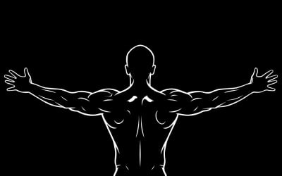 Muskulös manlig silhuett bakifrån med utsträckta armar som symboliserar styrka och fitness