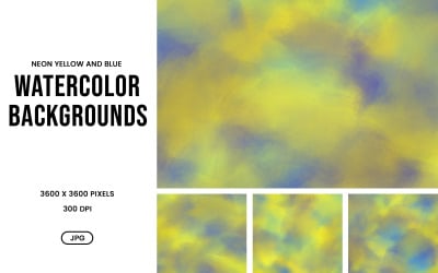 Watercolor Background Set – Neon Yellow &amp;amp; Blue Abstract Brush Textures