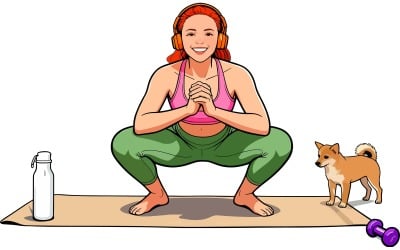 Full Shot Woman Doing Sport Accompanied By Dog Illustration