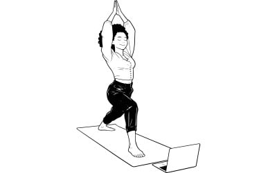 Full Shot Woman Stretching Work Vector Line Art
