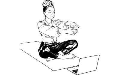 Full Shot Woman Stretching Work Vector Line Arts