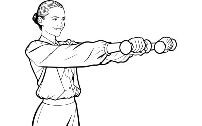 Girl Is Doing Gymnastic Exercises Work Vector Line Art