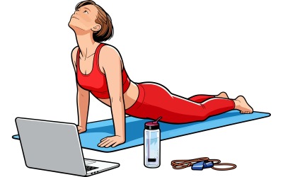 Girl Red Sports Uniform Practising Yoga Home 2 Illustration