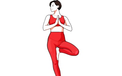 Girl Red Sports Uniform Practising Yoga Home Illustration