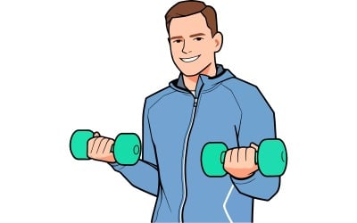Handsome Man Doing Fitness Exercises Nature Illustration