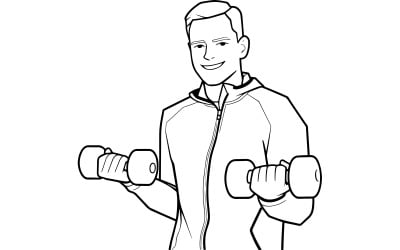 Handsome Man Doing Fitness Exercises Nature Vector Line Art