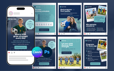 Kids Sports Club Instagram Post Templates for Youth Academies, Training Centers and Fitness Programs