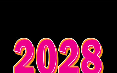 Bold Pink 2028 Numeric Design With Retro Orange Shadow For New Year Celebration And Event Graphics