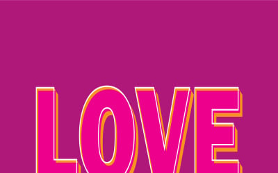 Tipografía de amor en 3D en rosa intenso sobre un fondo magenta vibrante para un póster de felicitación de San Valentín.