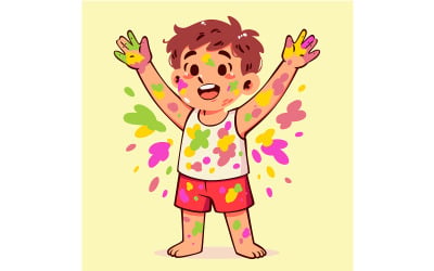 Cartoon Boy with Paint on His Hands
