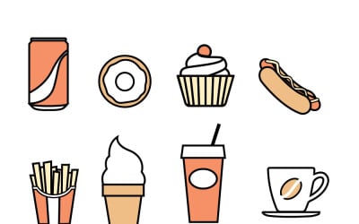 Fast Food and Street Food Icon Collection Vector Set