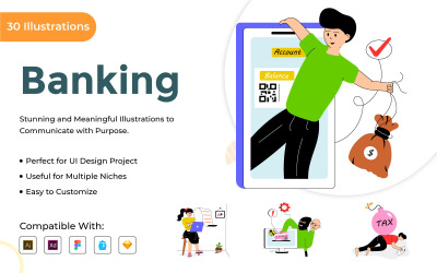 Fintech &amp;amp; Banking Flat Illustration Set