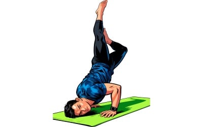 Man Doing Yoga Outdoors Mat With Copy Space Illustration