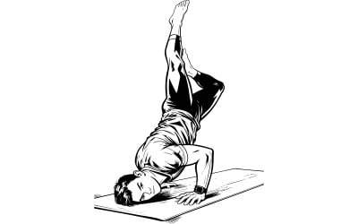 Man Doing Yoga Outdoors Mat With Copy Space Vector Line Art