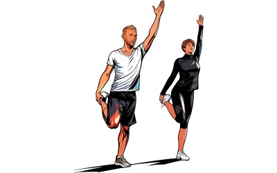 Man Girl Doing Warm Up Park Illustration