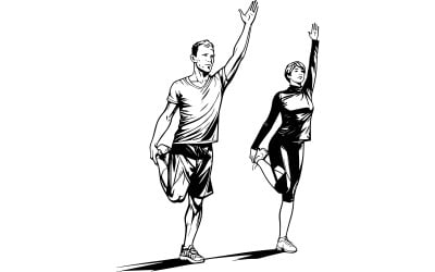Man Girl Doing Warm Up Park Vector Line Art