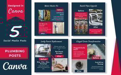 Plumbing Service Social Media Posts Canva Bundle Social Media Post