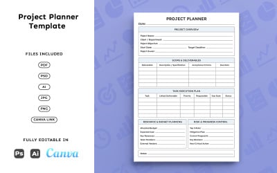 Project Planner Template for Business – Management, Task Planning, Clean A4