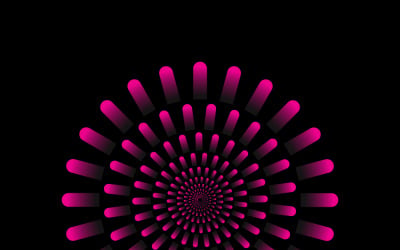 Abstract futuristic neon glowing radial spiral pattern on a dark background