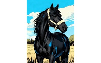 Cavallo nero in piedi contro il cielo 1 illustrazione