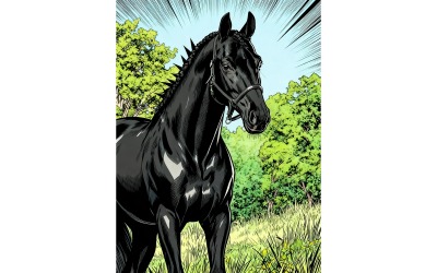 Black Horse Standing Against Sky 2 Illustration