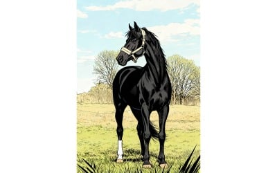 Black Horse Standing Against Sky 3 Illustration