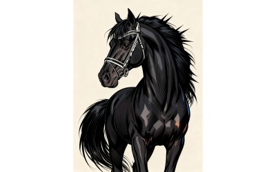 Black Horse Walking Sand Illustration