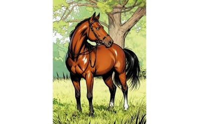 Brown Horse Standing Against Trees Illustration
