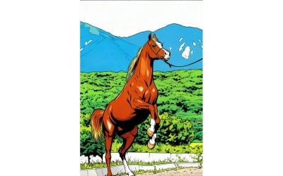 Close Up Horse Landscape Against Sky Illustration
