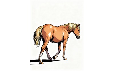 Full Length Brown Horse Walking Field Illustration