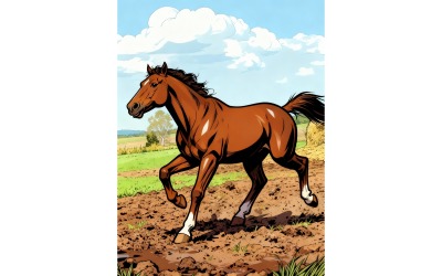 Horse Field Against Sky Illustration
