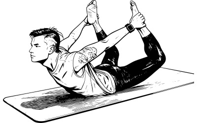 Uomo che pratica yoga in piscina, disegno vettoriale lineare