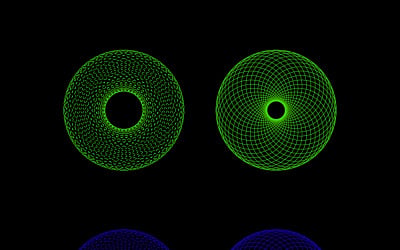 Neon Spirograph Geometric Circular Patterns Set — Abstract Glowing Green and Blue Wireframe Designs