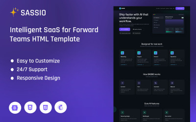 SASSIO – Intelligens SaaS előretolt csapatoknak HTML landing page sablon