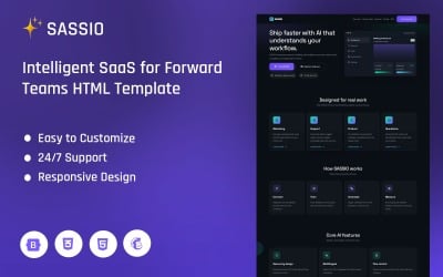 SASSIO – Šablona vstupní stránky pro inteligentní SaaS pro Forward Teams HTML