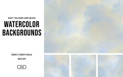 Watercolor Background Set – Soft Yellow &amp;amp; Blue Pastel Abstract Textures