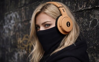 Woman with Headphones Mockup