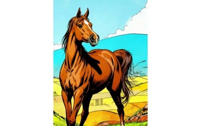 Horse Stands Field With Fence Background Illustration