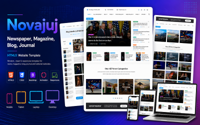 Novajuj - HTML5-шаблон веб-сайта для газет, журналов, блогов и научных изданий.